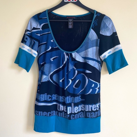 Custo Barcelona Women Sz 4 Small / Med Graphic Graffiti All-over Print Haute - Picture 5 of 9